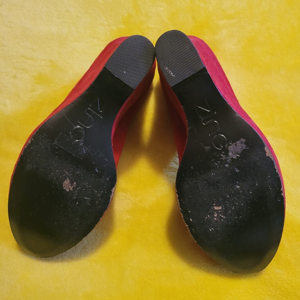 Vintage 2000s Zinc Suede Leather Platform Loafers, Red, Womens 9.5 - Picture 4 of 7